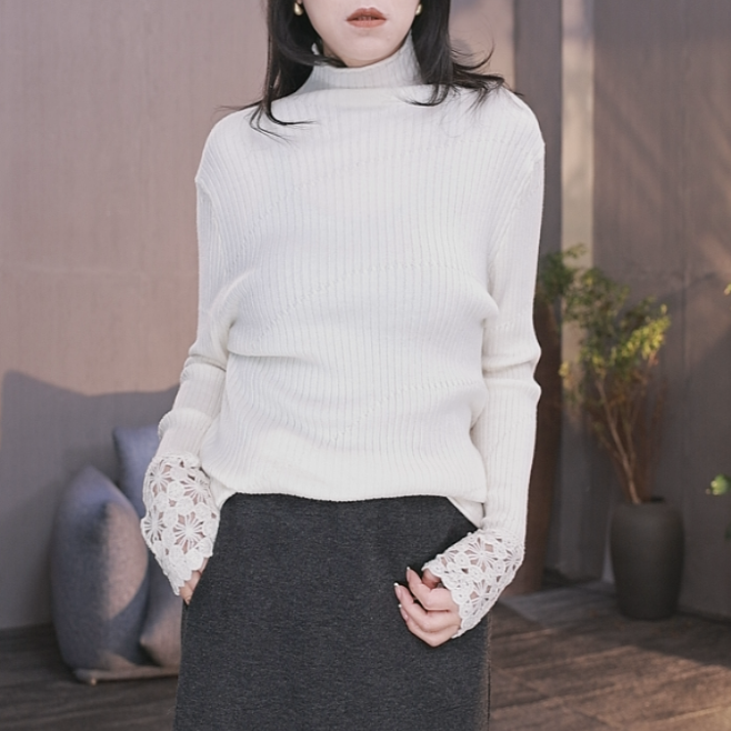 东倪MF 镂空袖宽松毛衣秋冬新款高领洋气麻花针织衫 85D2501116