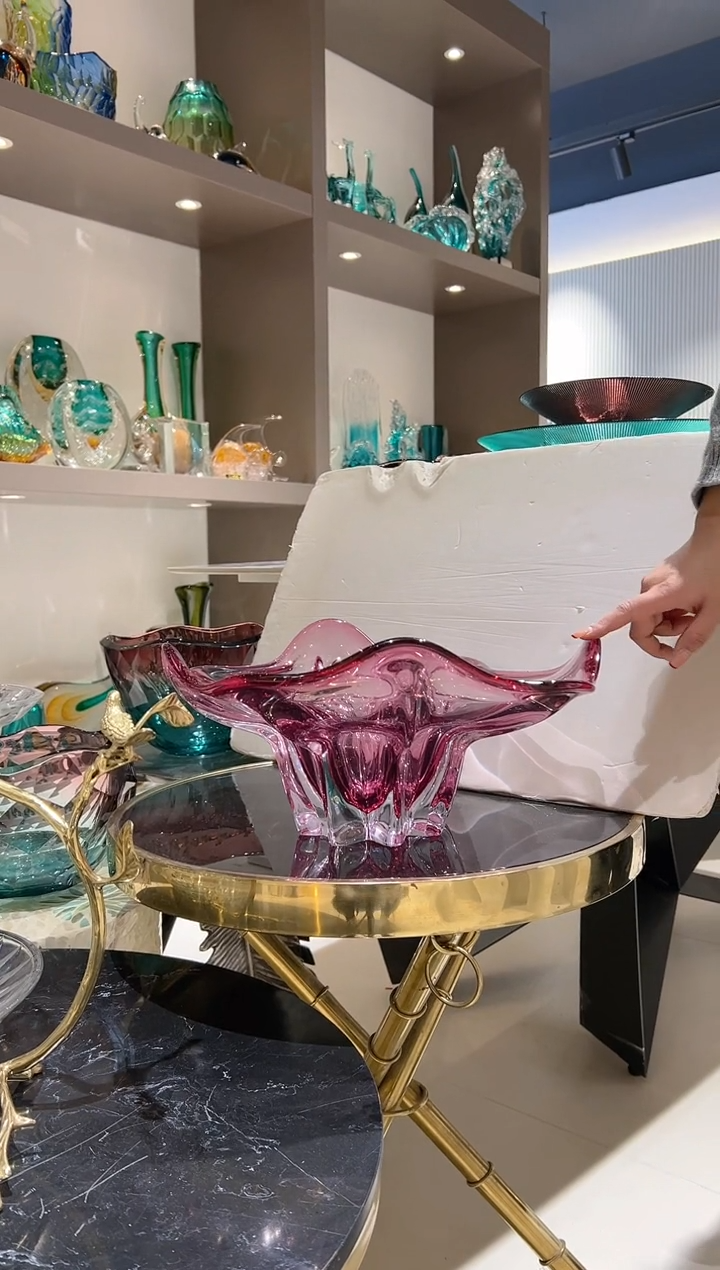 【闪购商品】琉璃粉色荷叶果盘