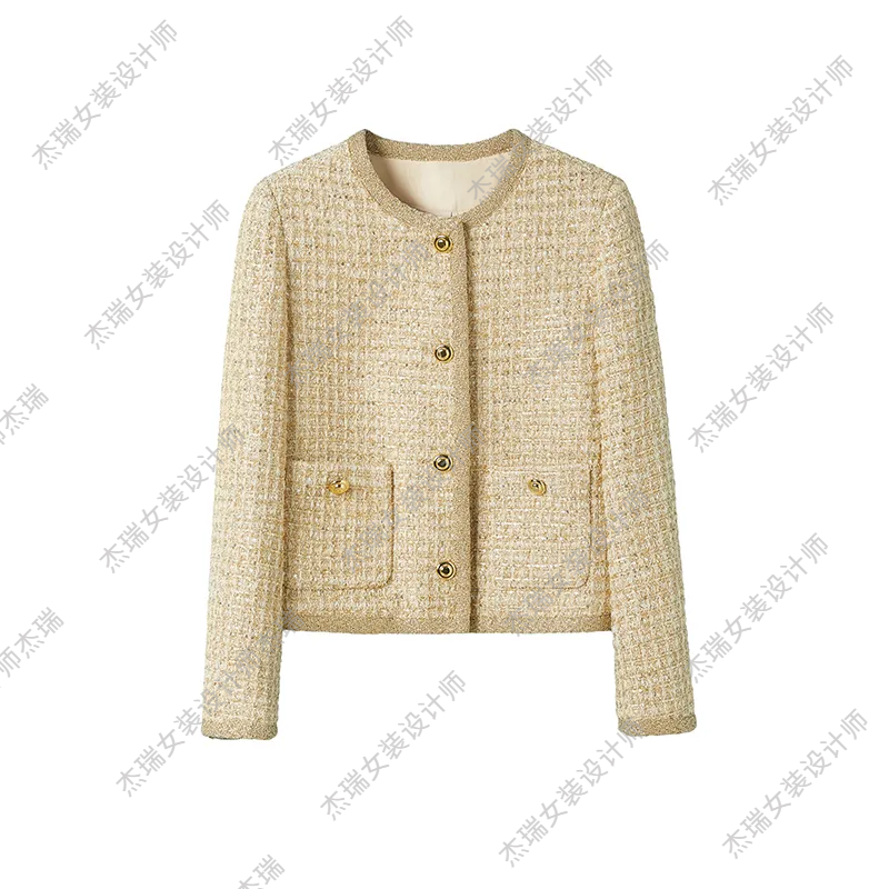 JUNJJ【温莎千金】2024春季新款香槟金色时尚百搭风秋冬厚外套