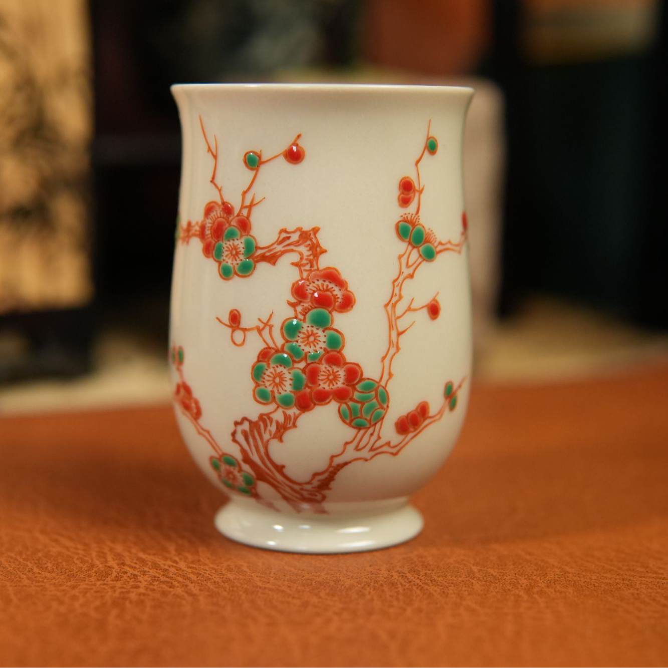《芊山瓷语》红绿彩梅花闻香杯 中式手绘茶杯
