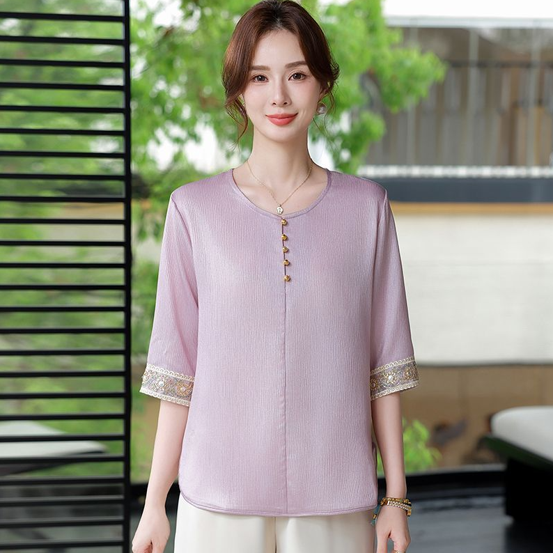 母亲节2025新款时尚妈妈夏装套装中老年女装上衣宽松中年人两件套