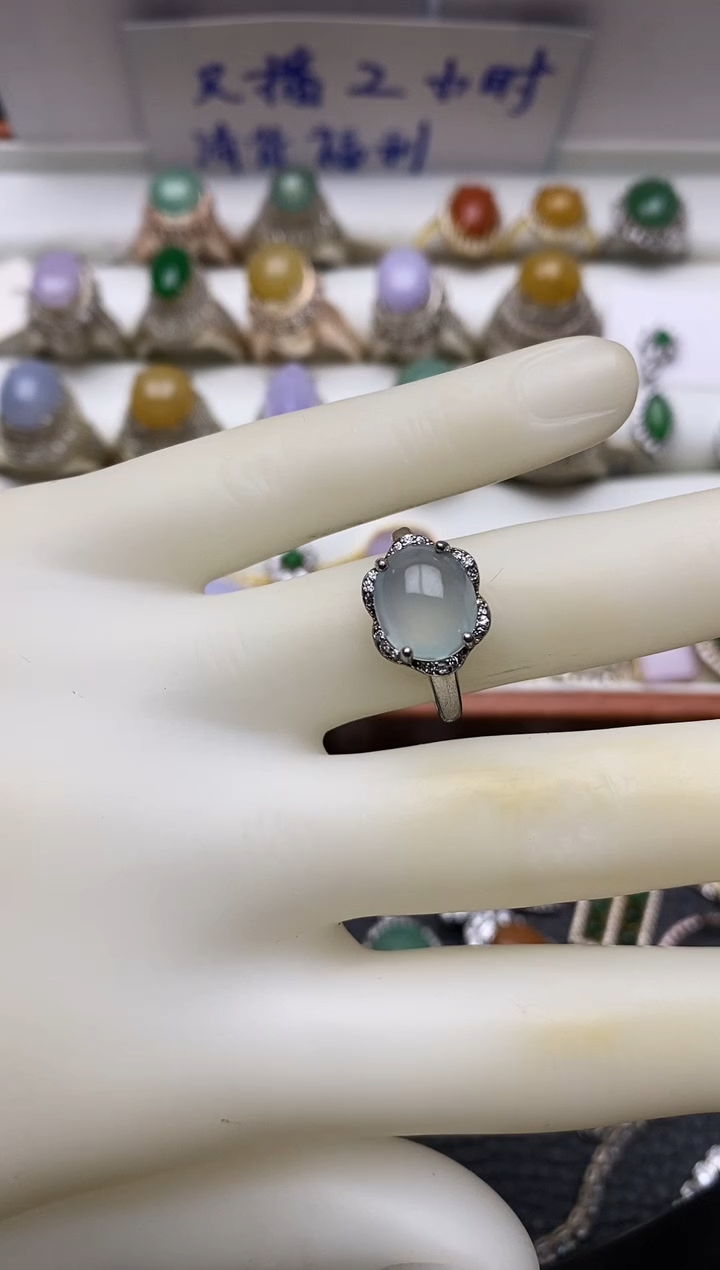 银S925镶嵌戒指翡翠/0035