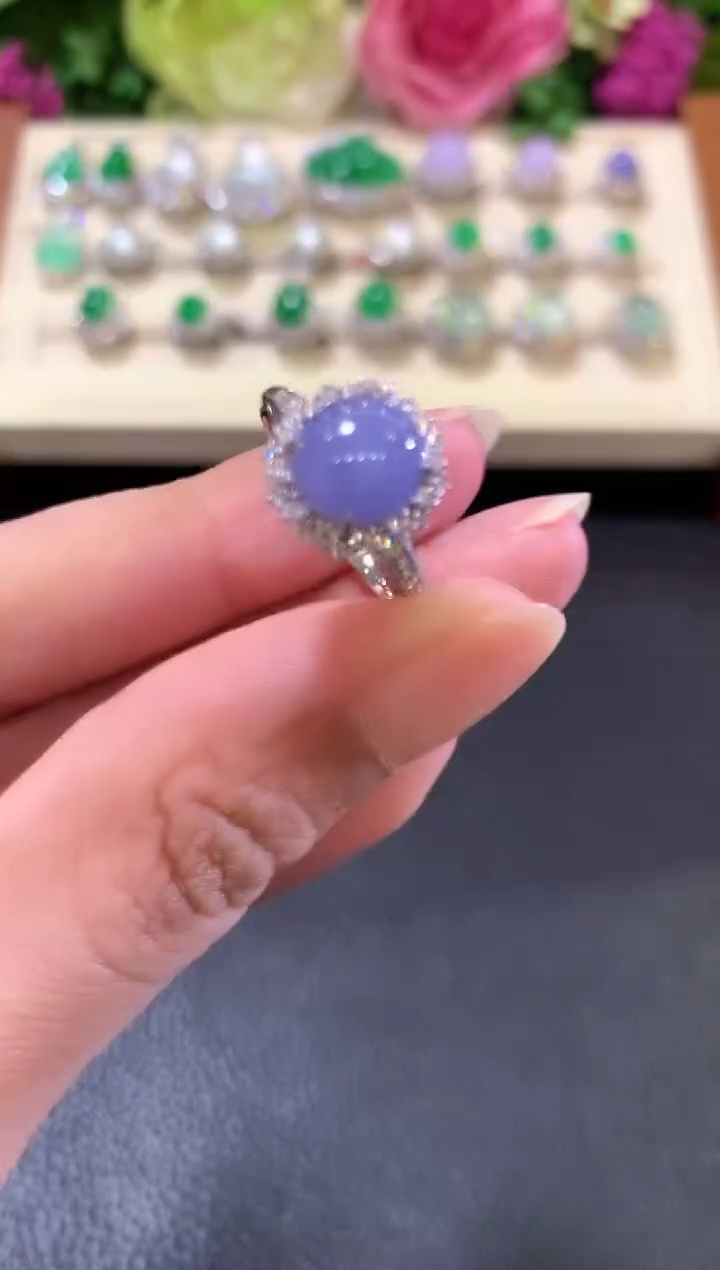 18K金镶嵌戒指翡翠z92紫色有色差