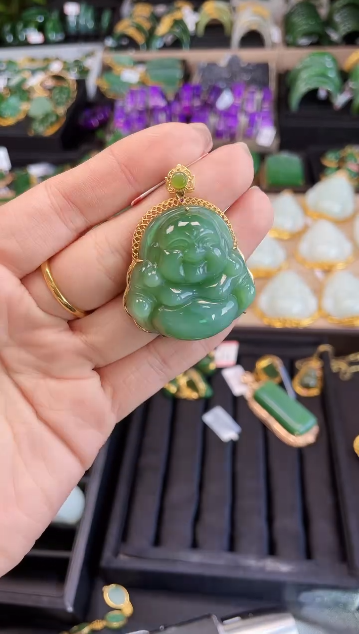 【闪购商品】和田玉吊坠18K金镶嵌多样性发一