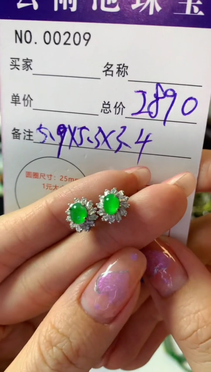 银S925镶嵌翡翠耳饰翡翠