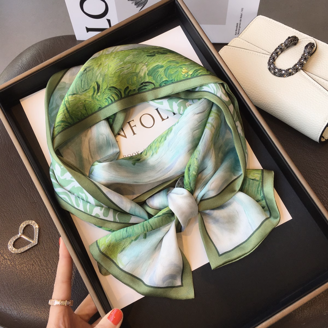 vesaion 四叶草形状条纹披肩棋盘格丝巾