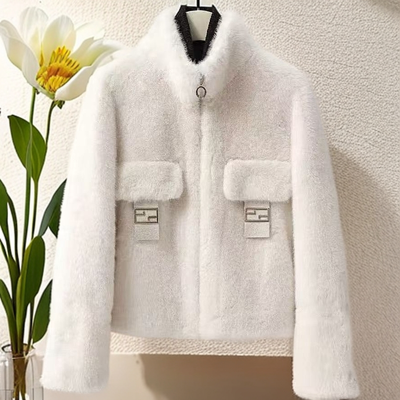 欧貂绒外套女2024秋冬新款一体立领时尚百搭高级气质外套小香风