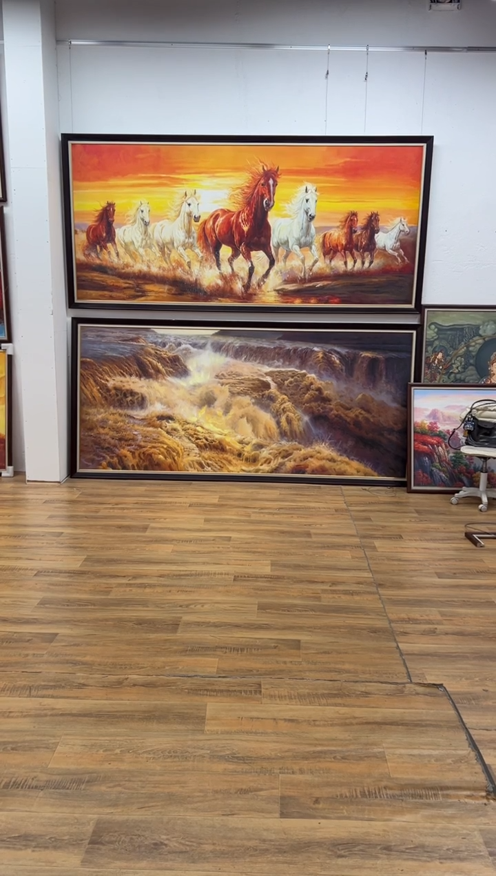 油画o80*200八骏图马原创艺术油画茶室玄关背景高级版画挂画