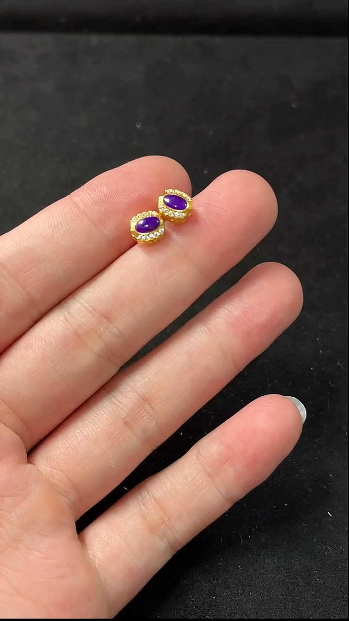 苏纪石（舒俱来）18K金镶嵌耳饰k金南非老矿舒俱来