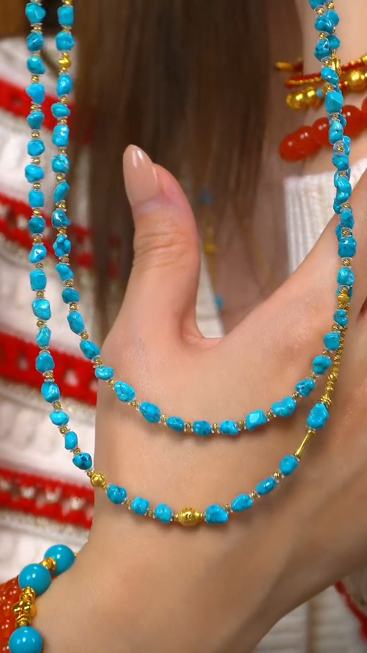 18K金镶嵌绿松石双层项链随形多样性发