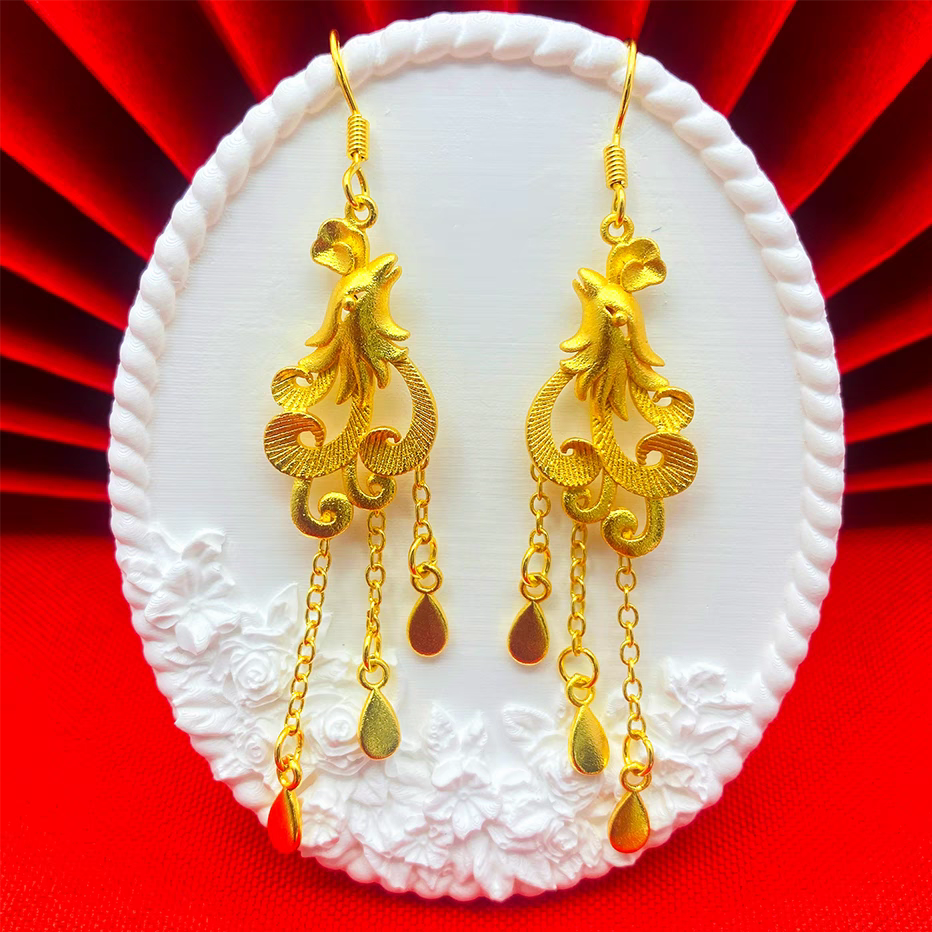 铜合金耳饰 凤凰流苏耳钩复古耳钩新娘女款套装饰品