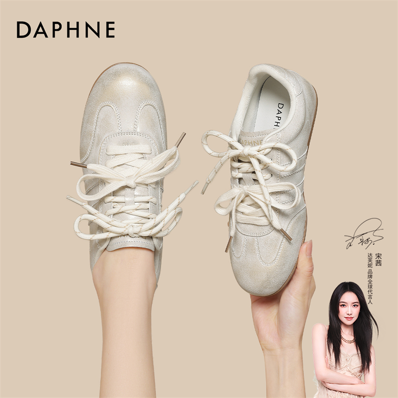 达芙妮双系带阿甘鞋女2025春夏季软底舒适学生百搭低帮小白鞋单鞋