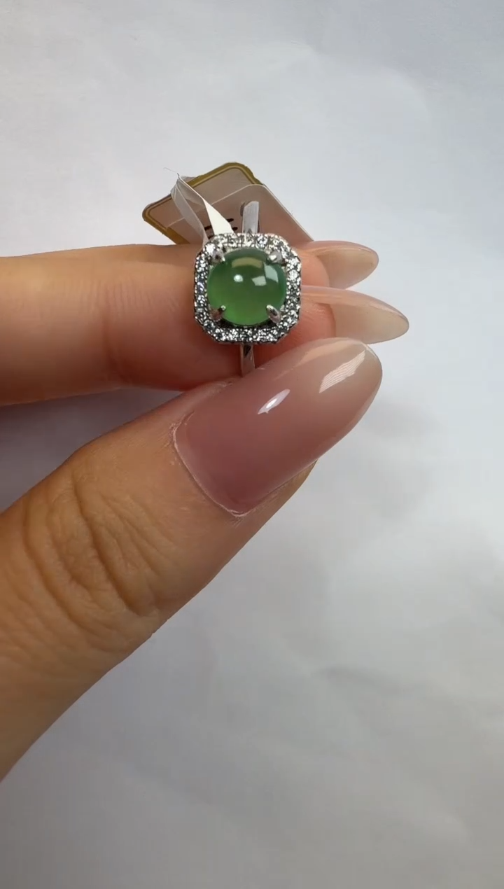 银S925镶嵌戒指翡翠925银镶A货翡翠戒指147