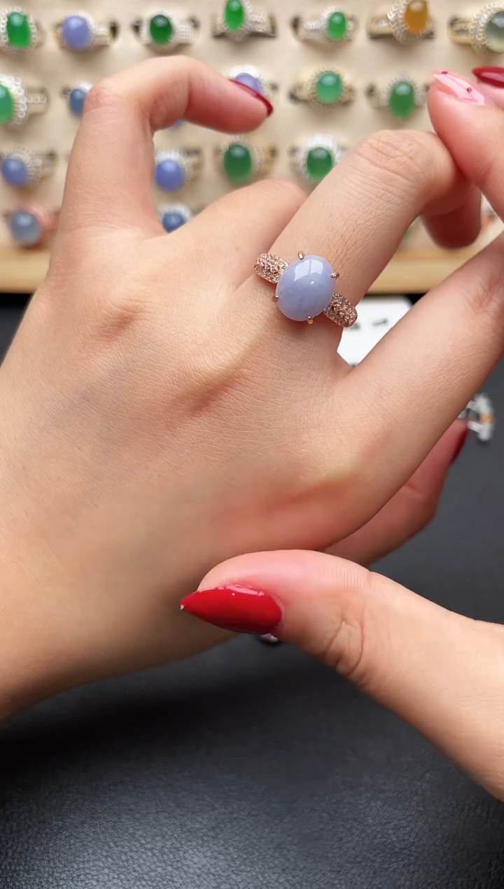 银S925镶嵌戒指翡翠一物一证一礼盒