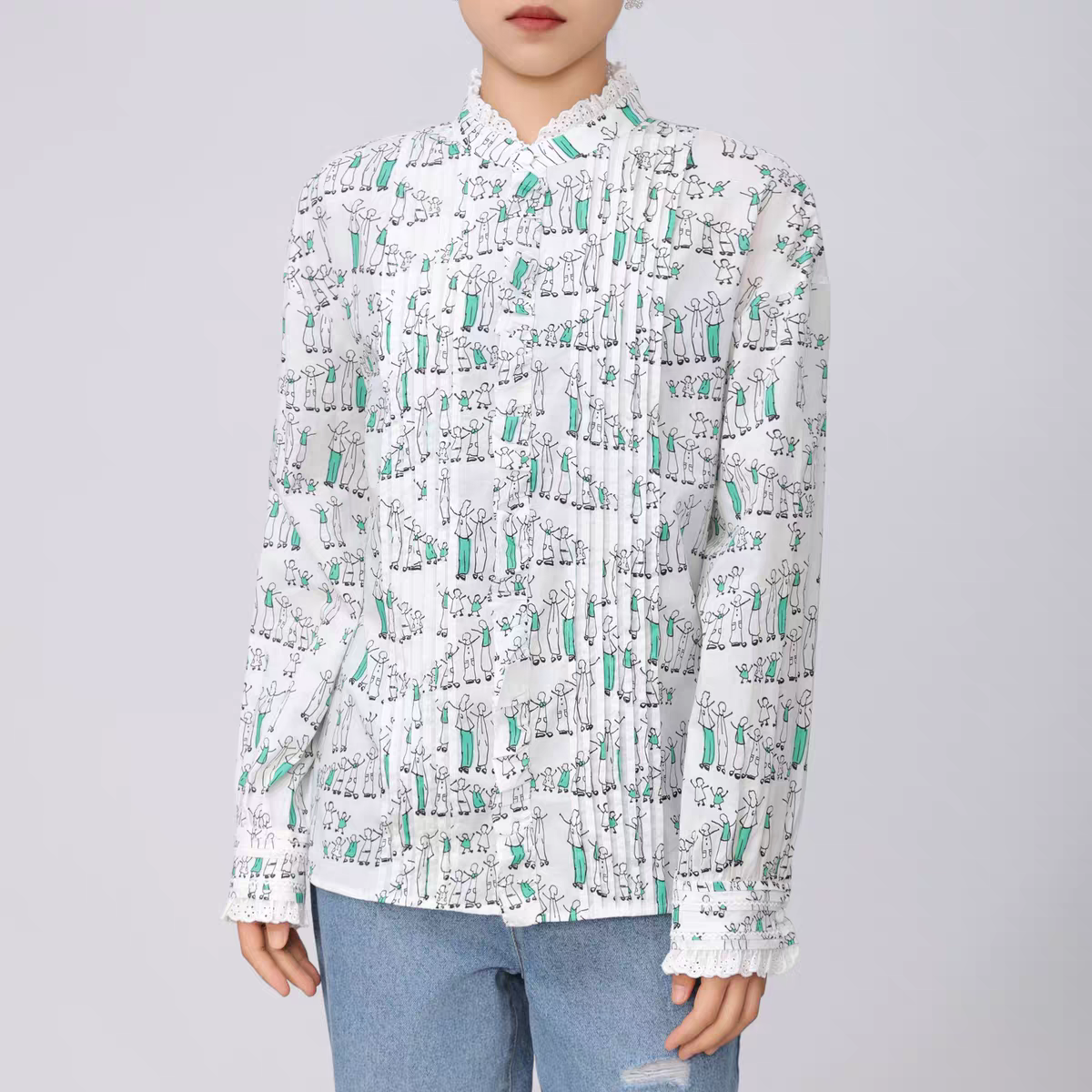 阿玛施AMASS【森野拼图】时尚精致长袖女士衬衫5301059