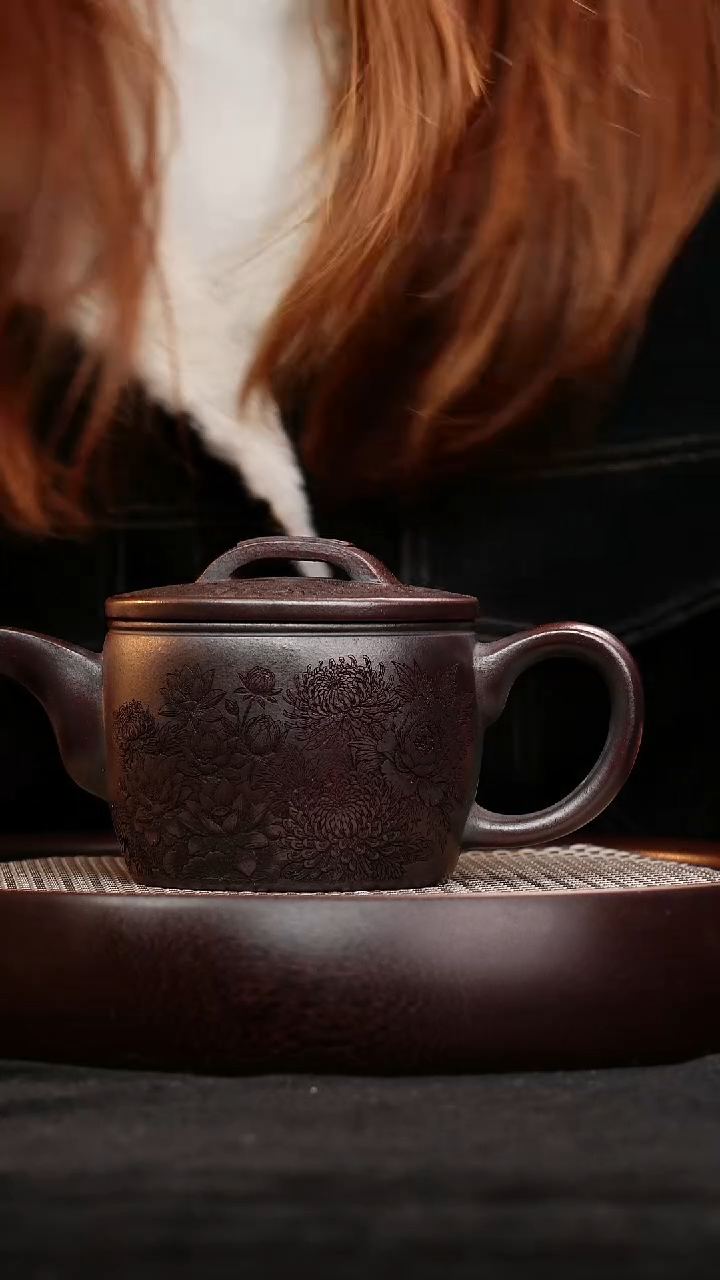 茶壶紫砂宜兴紫砂壶花好月圆