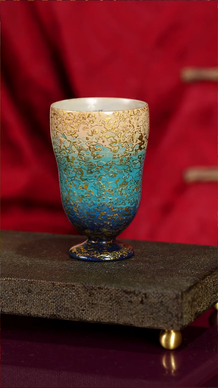 蓝金渐变花神杯-太古大漆