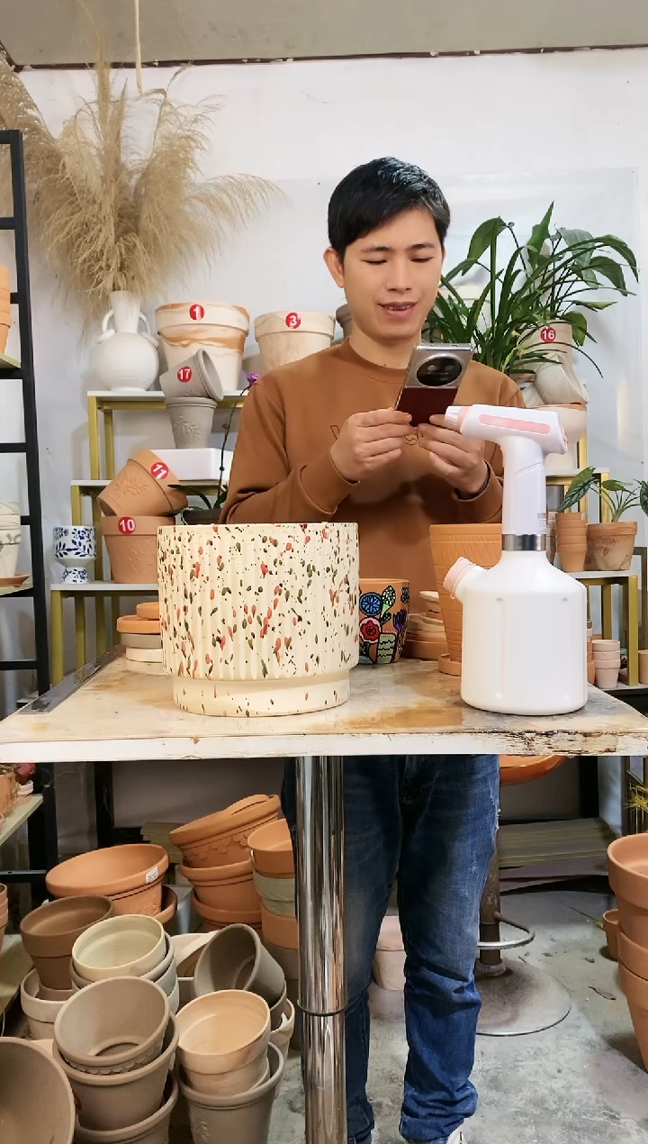 【闪购商品】红陶20*18.5直筒天女散花 1盆无托