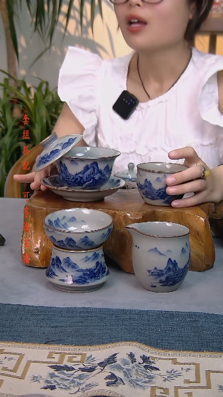  4件套陶瓷茶具老陶泥开片纹 