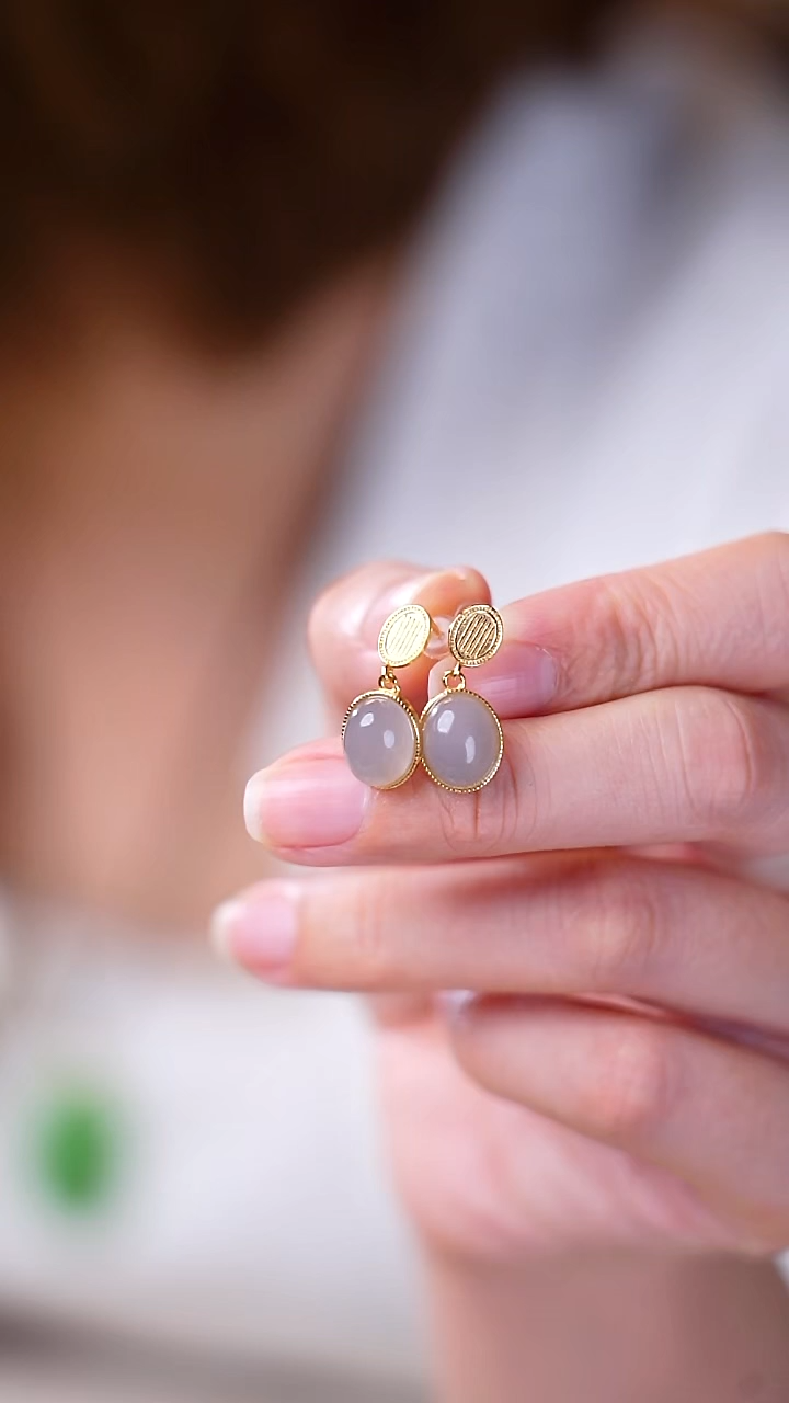 银S925镶嵌和田玉耳饰烟紫【小涵专属】