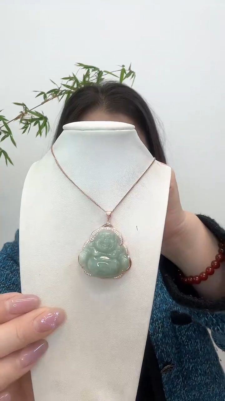 【闪购商品】翡翠吊坠(赠链)银S925镶嵌佛公玫瑰边