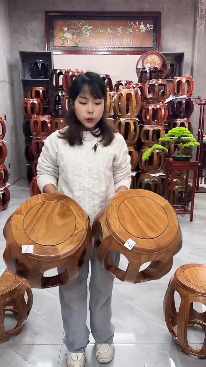 【闪购商品】花梨木类家具原木色小号鼓凳一对7号