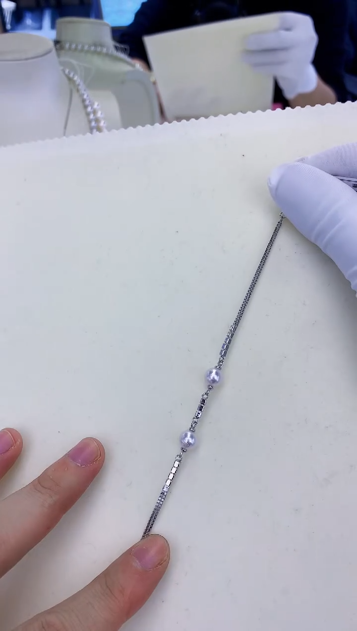 银S925镶嵌饰品海水珍珠双珠设计款手链