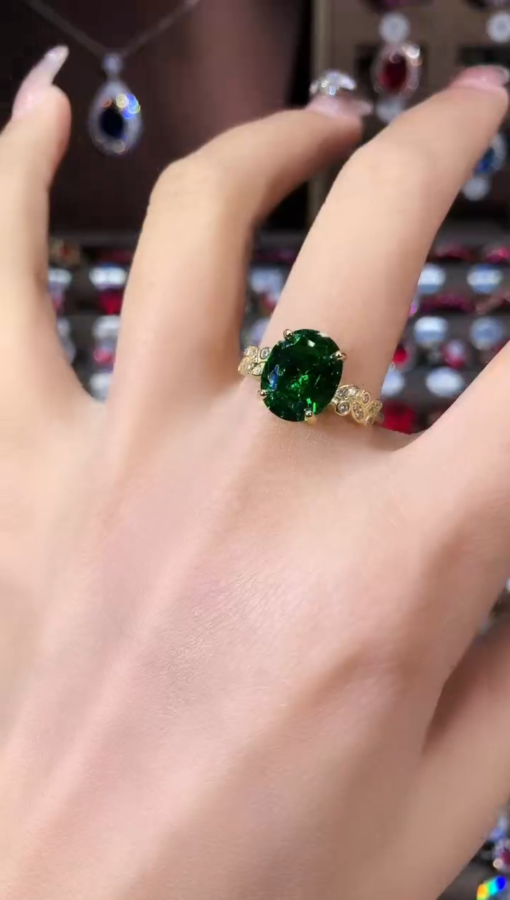 无925银莎弗莱绿色戒指