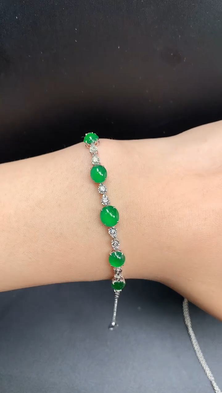 翡翠18K金镶嵌颈饰蛋面手链（三天鉴赏期）