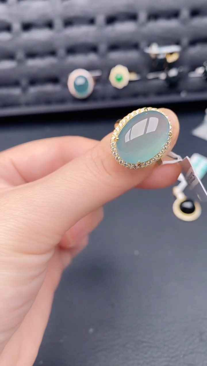 银S925镶嵌戒指翡翠天然a货翡翠345