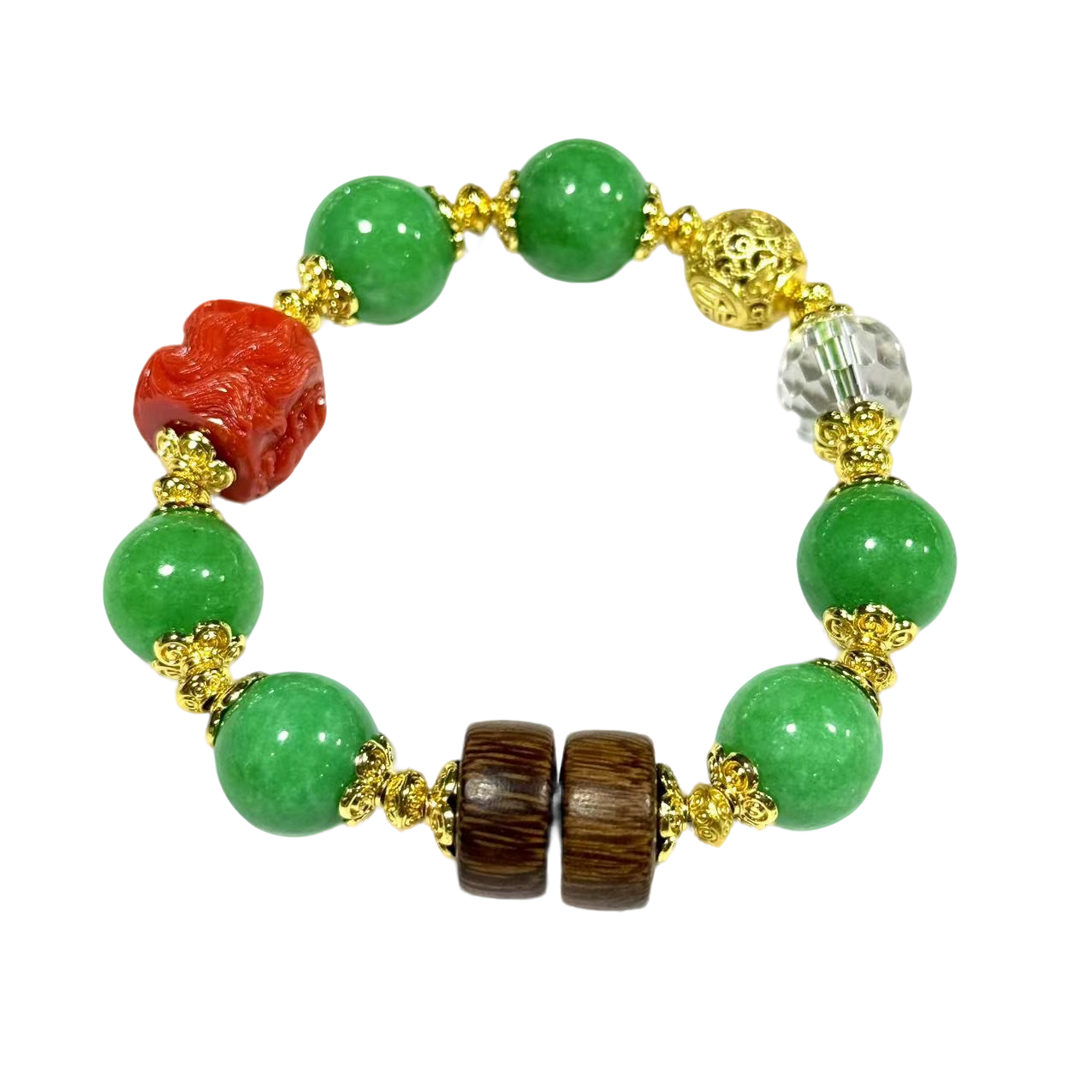 s1368-国风设计款三姑娘凤九手串-石英质玉金宝绿-赠礼盒