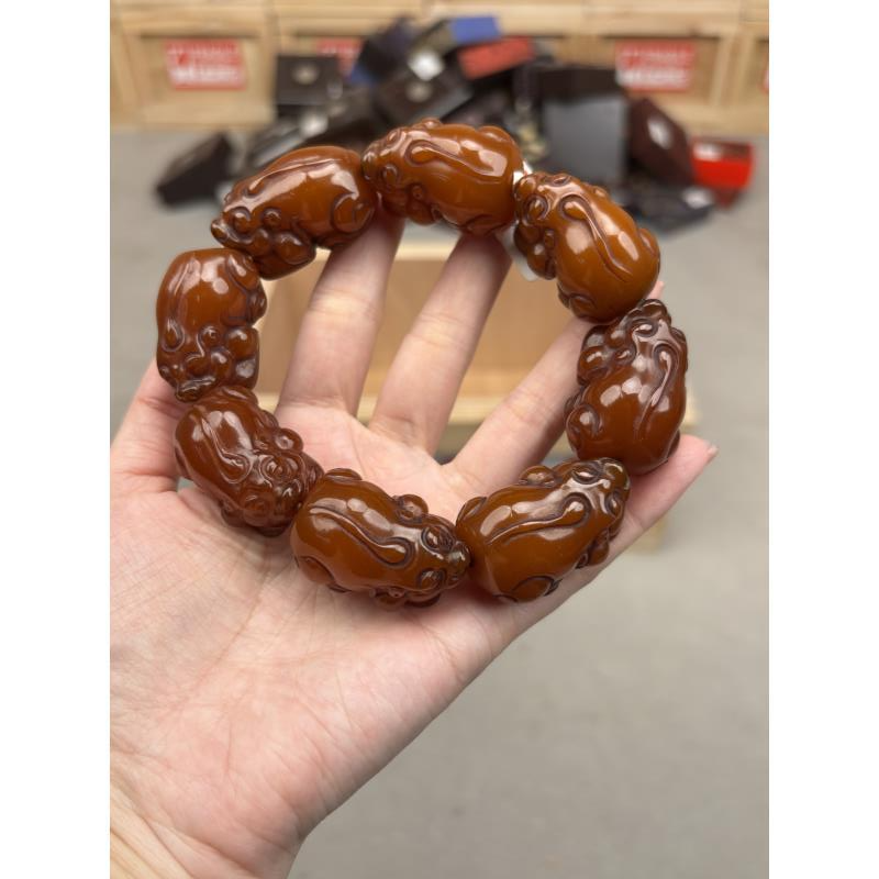 S0570-老貔貅30*16mm手串（暗棕色）无礼盒