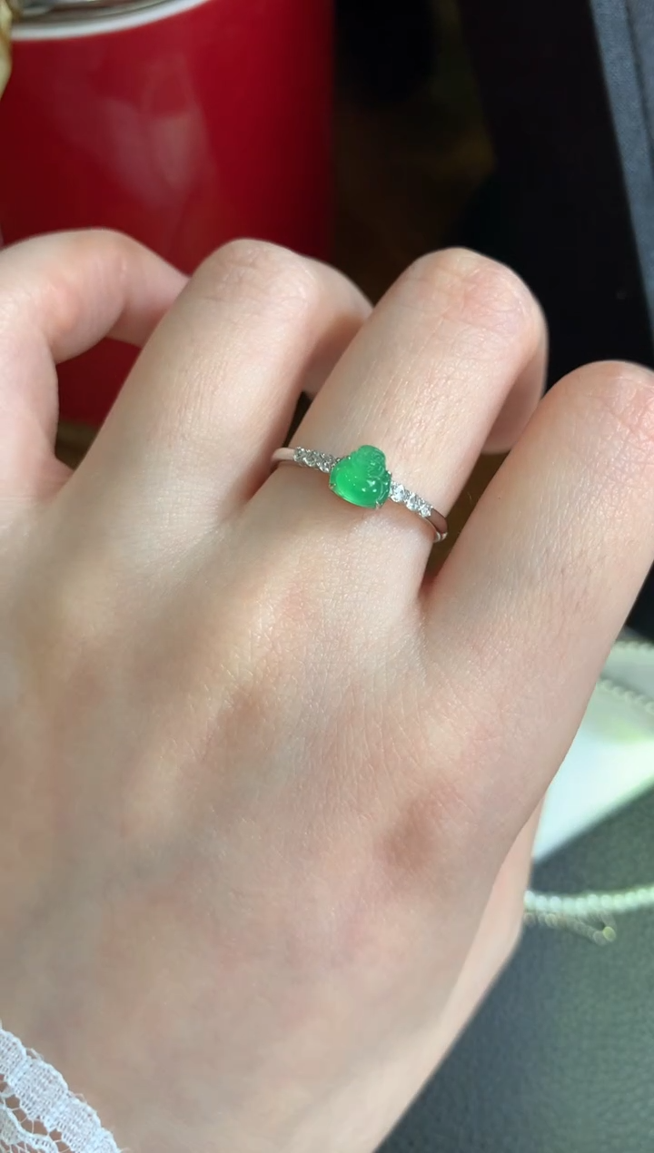 【闪购商品】翡翠戒指18K金镶嵌绿佛公戒指