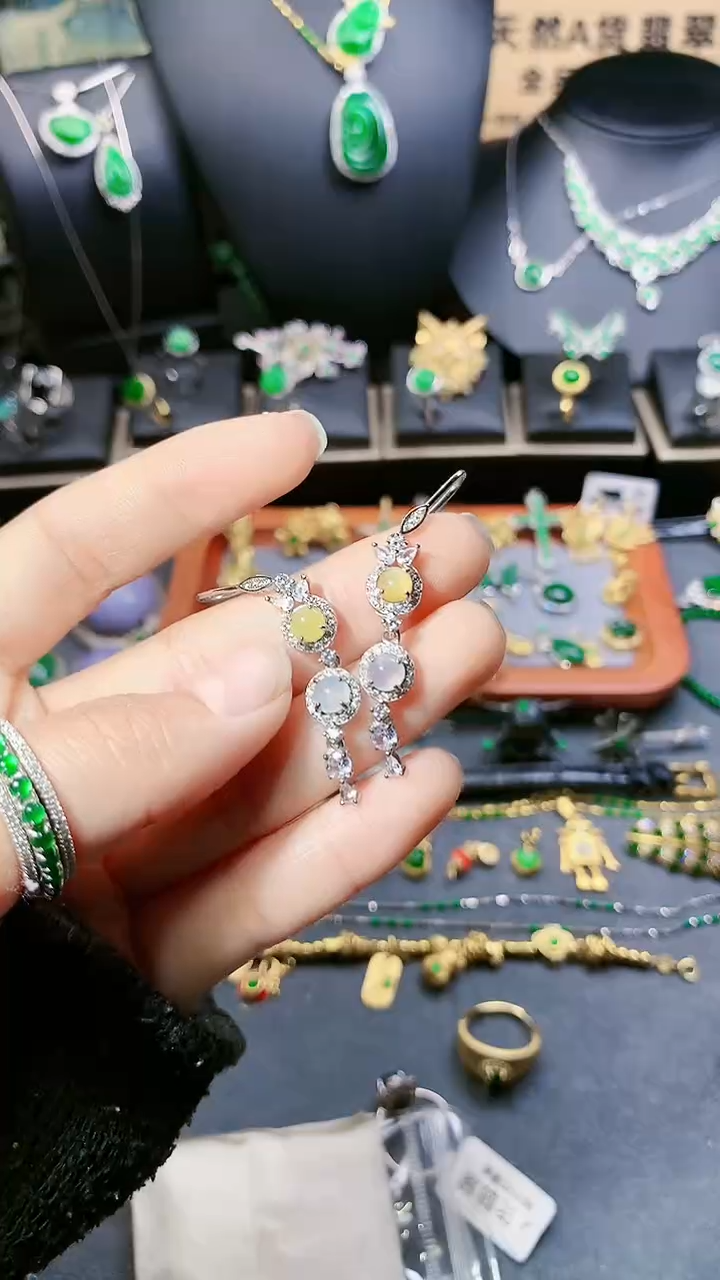 【闪购商品】翡翠耳饰银S925镶嵌耳饰