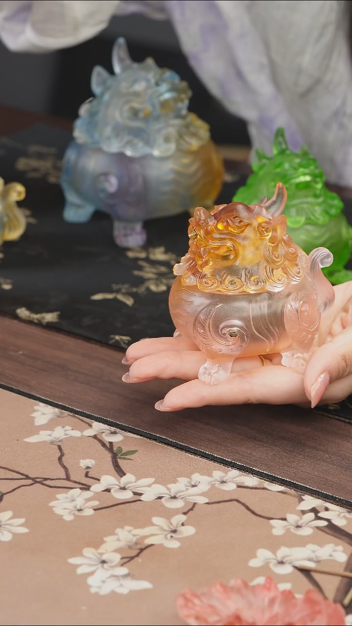 手工艺品琉璃粉色狻猊香炉小号