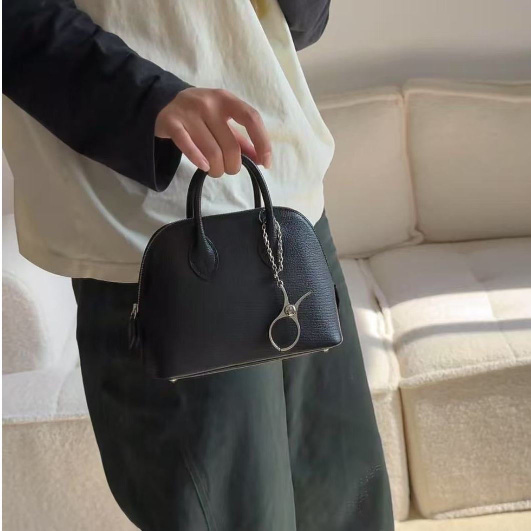 99新 Hermes/爱马仕 mini保龄球黑银山羊皮Z刻 