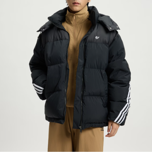 【秋冬新款】阿迪达斯三叶草男子时尚休闲保暖鸭绒连帽羽绒服KC0173