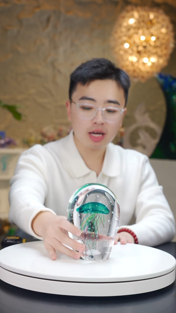 手工艺品琉璃宝石蓝气泡工艺水母摆件