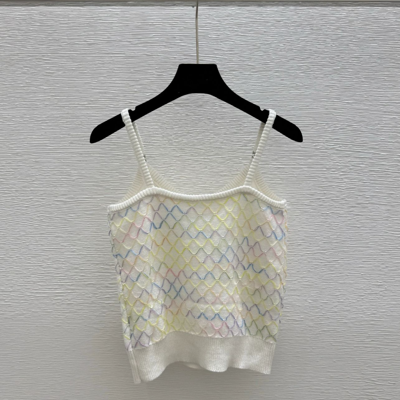 小香风彩虹渐变色感菱格logo标拼接针织吊带背心性感女