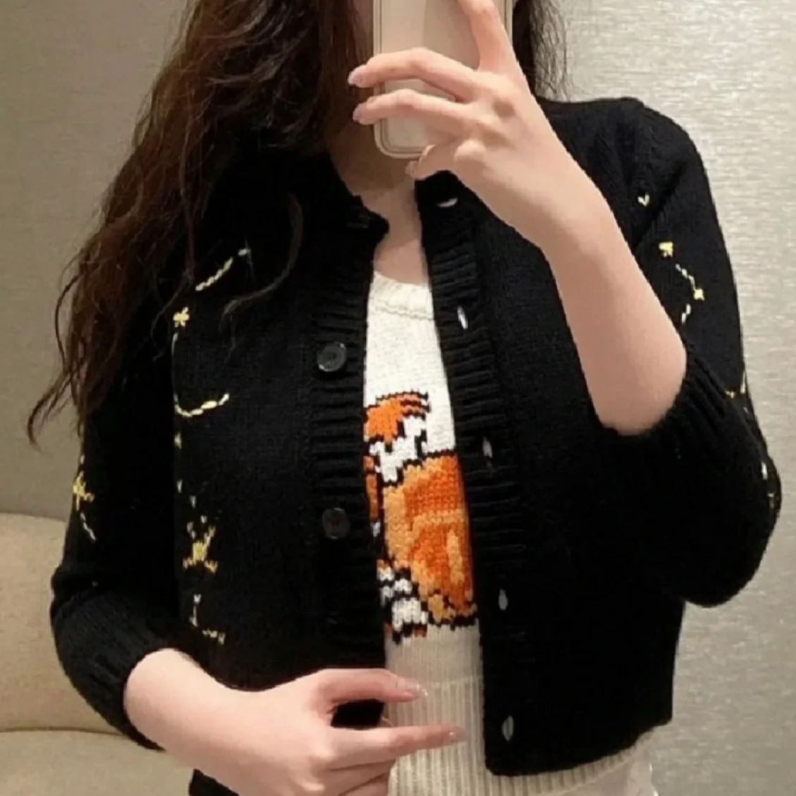 99新 DIOR/迪奥 Dior迪奥女士星座系列圆领针织羊毛开衫38码