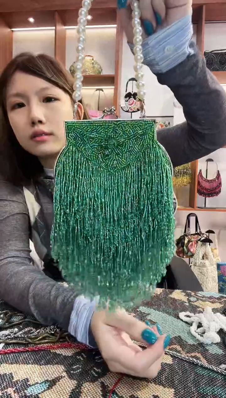 织物7号（多色可选）手工珠珠包包腋下斜跨包手拿包手提晚宴包 