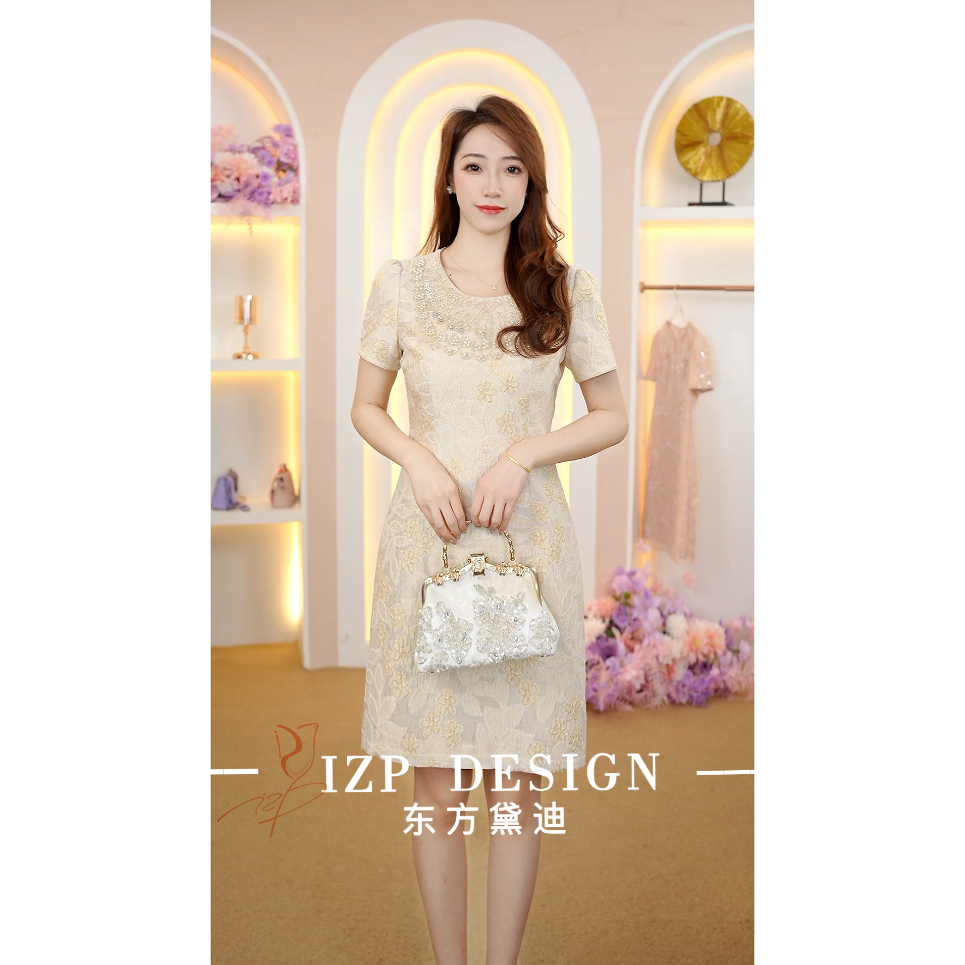 东方黛迪  【天织羽衣】新中式气质奢华修身连衣裙PM73927