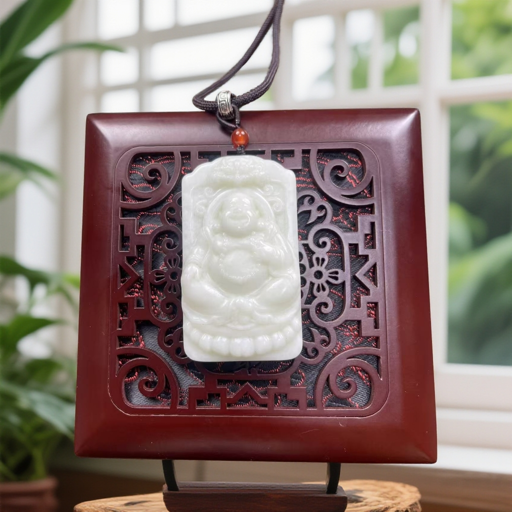 蓝田玉山流水笑口常开弥勒佛