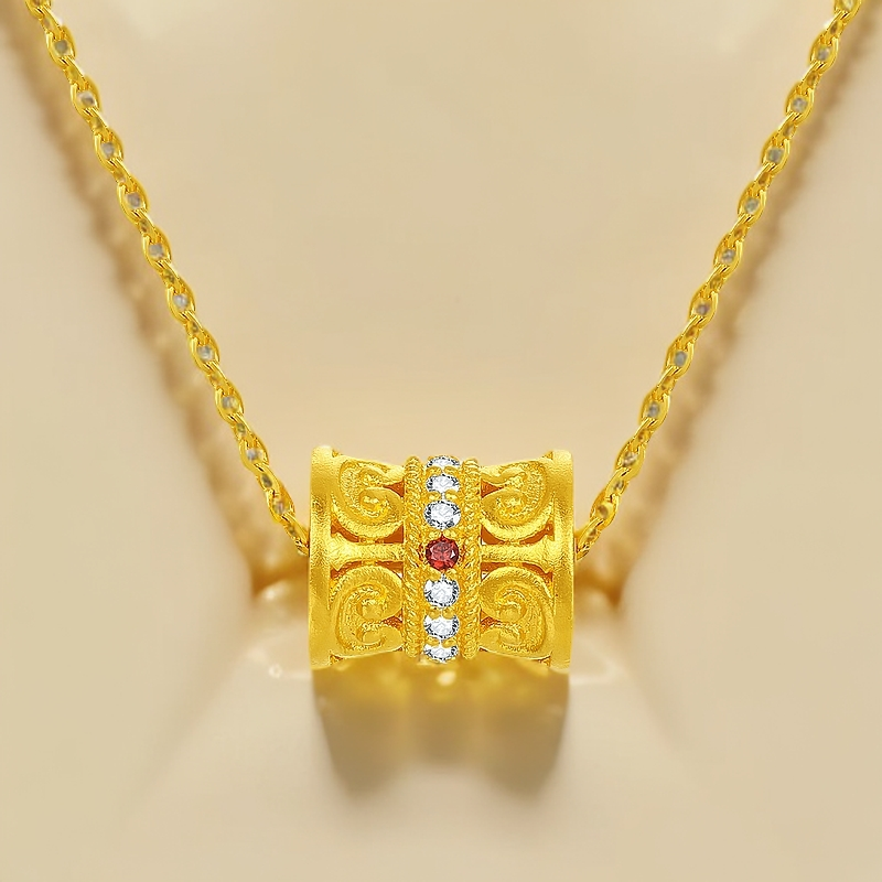 【梦金园】亿纯足金99999祈祥古法红韵东方系列云步莲华套链镶石款