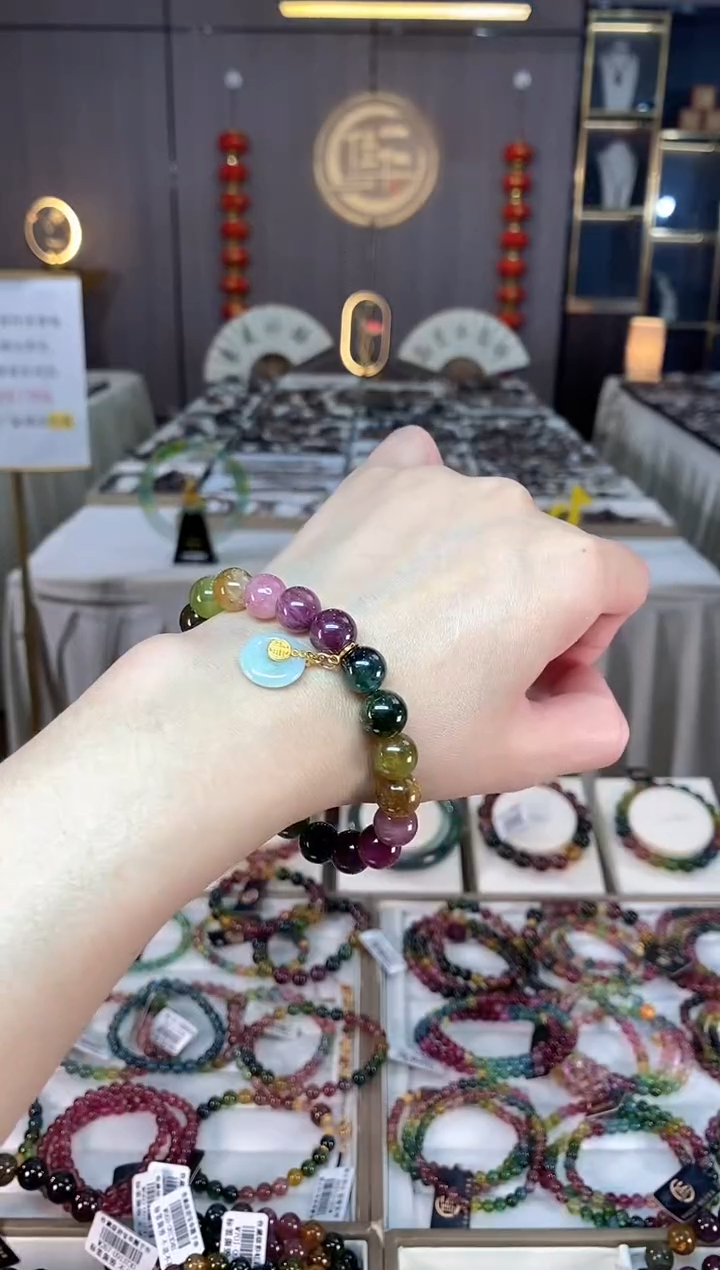 未镶嵌老矿碧玺彩虹单圈手串9mm+碧玺hon多样性发一条