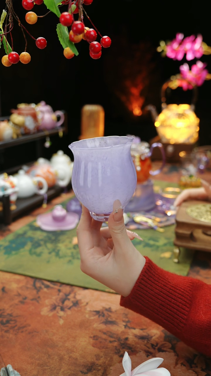 【闪购商品】紫色水晶琉璃水仙主人杯110cc