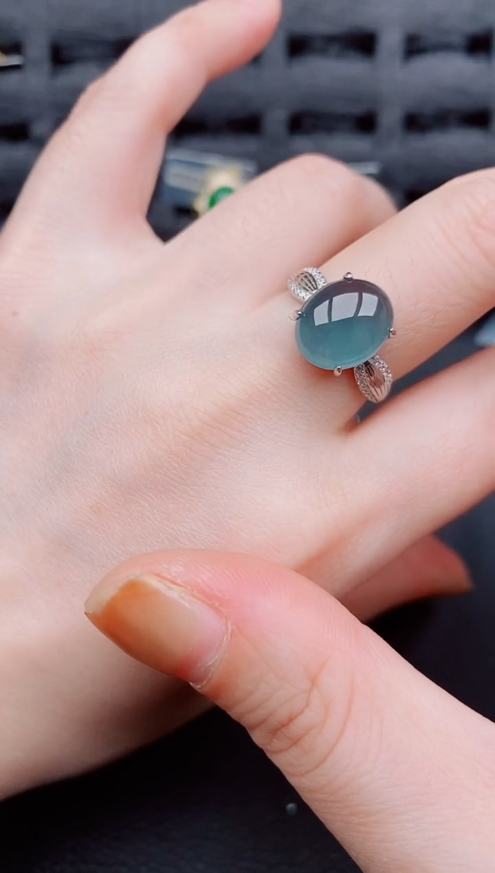 【闪购商品】翡翠戒指银S925镶嵌天然a货翡翠842