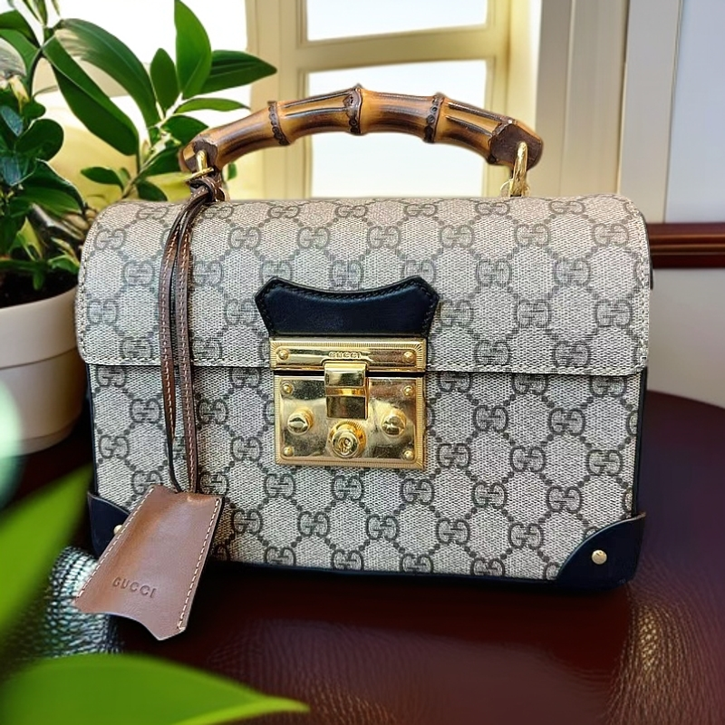 95新 GUCCI/古驰  竹节Padlock手提盒子包  1216 5665  