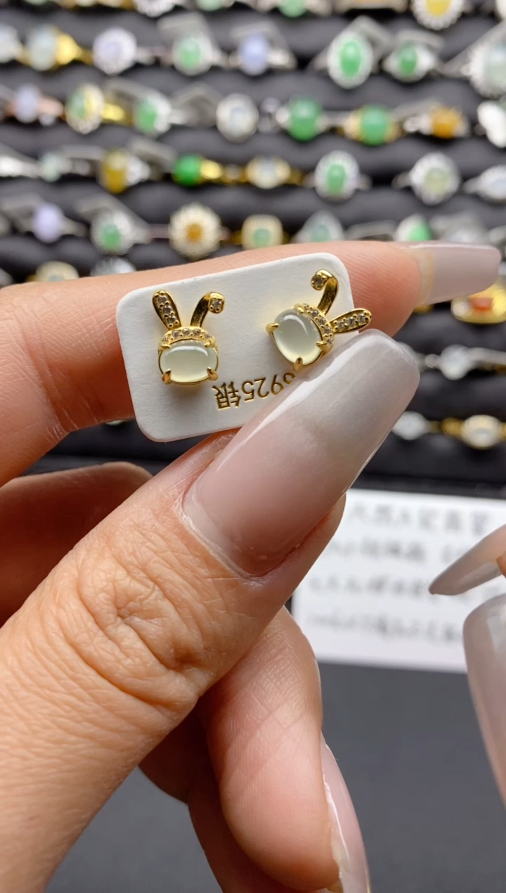 【闪购商品】翡翠耳饰银S925镶嵌S925银镶嵌翡翠耳钉