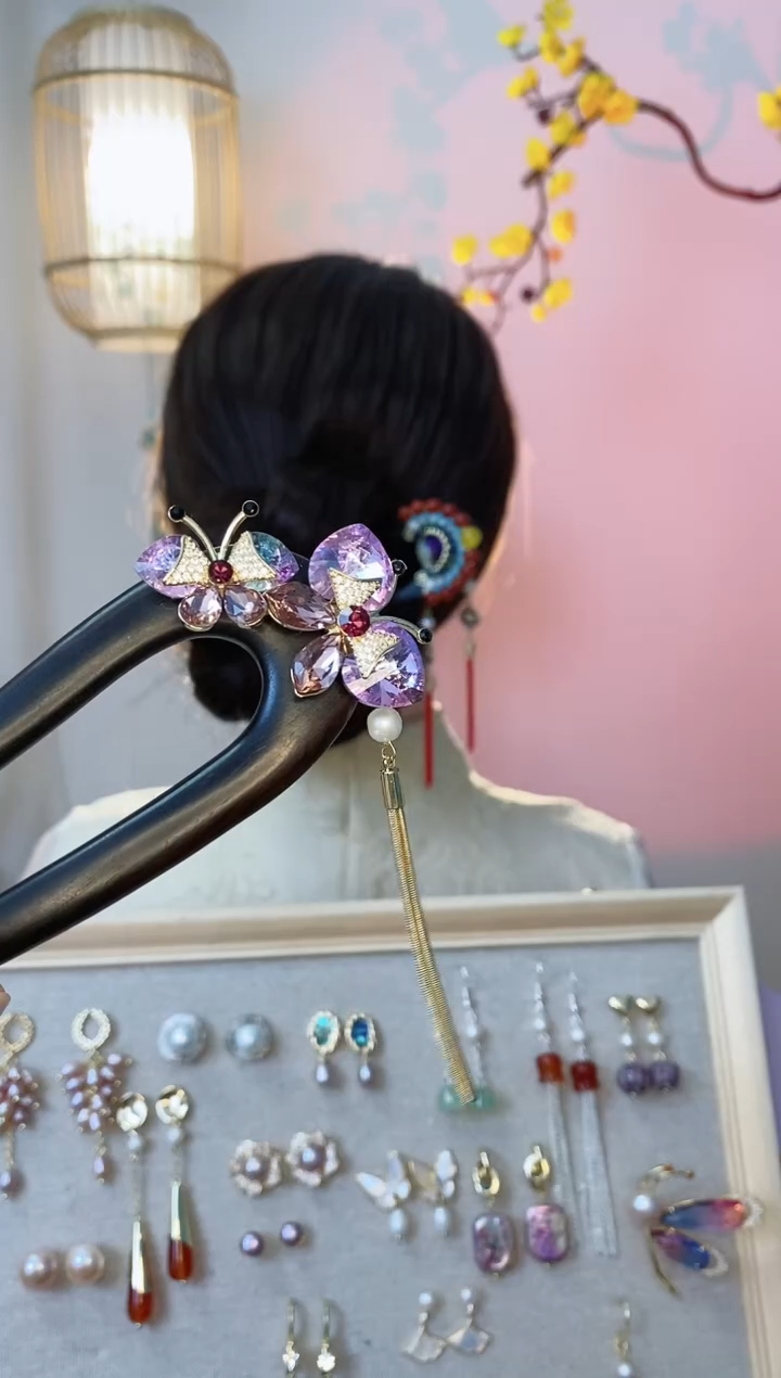 【闪购商品】东非黑黄檀（紫光檀）木雕蝴蝶紫色